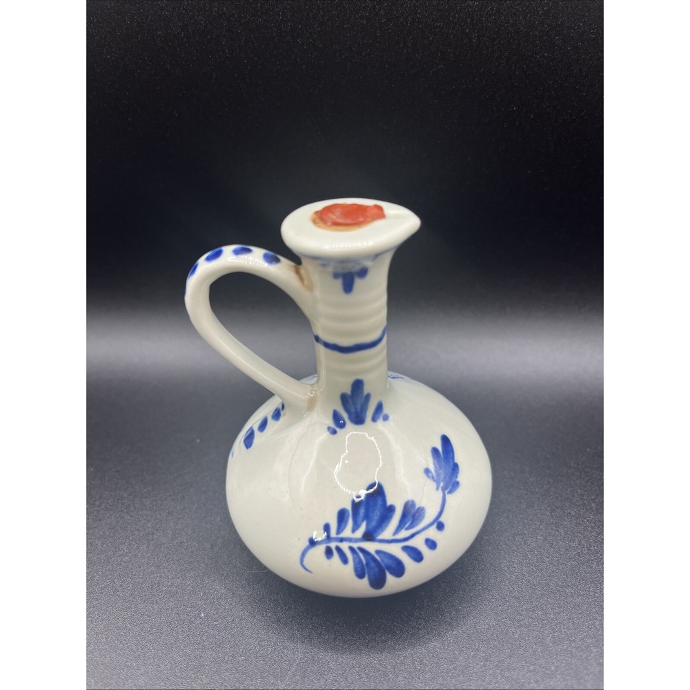 Miniature Delft Ceramic Hand Painted Pitching Jug w/ Handle‎ 3.5" Tall Holland